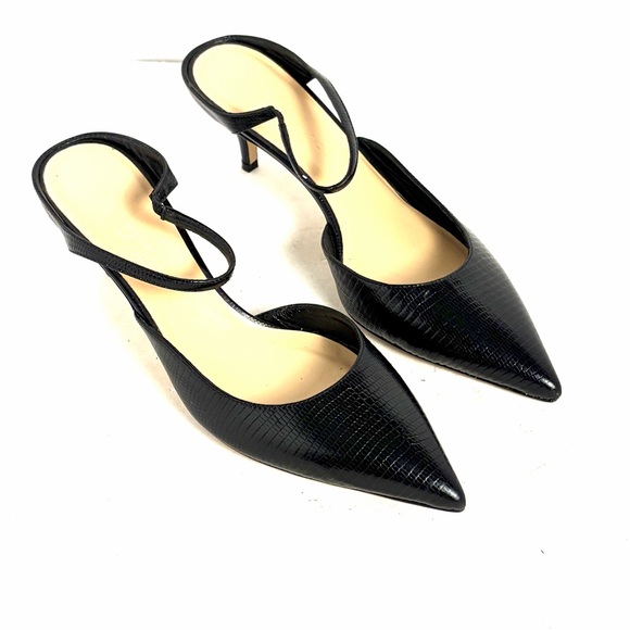 Club Monaco Shoes - Club Monaco Black Leather Mules Slip On Embossed Crocodile Heels Size 39.5 Italy